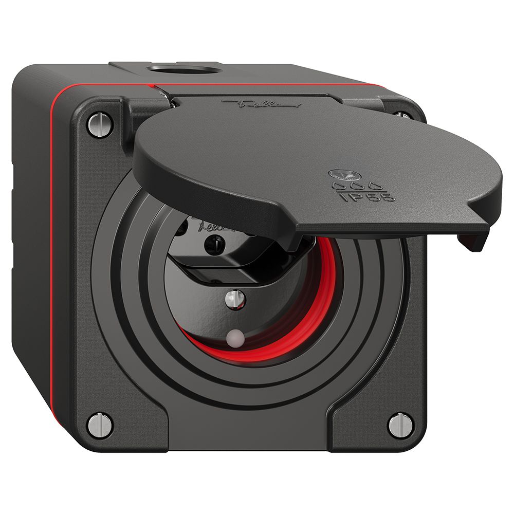 NAP-Steckdose NEVO, 1×T13, IP55 gemäss SN 441011, m.roter Dichtung, m.LED, sz