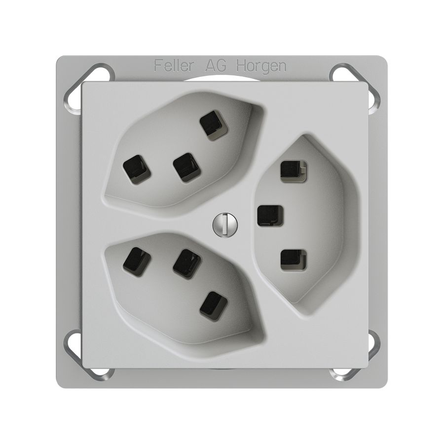 EB-Steckdose 3×T23 16A EDIZIOdue hellgrau, mit Steckklemmen