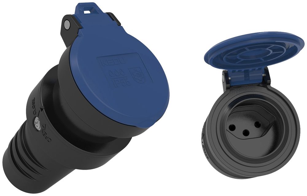 Presa mobile tipo 13 Ferratec L+N+PE 10A 250V diritto gomma IP55 ne-bl