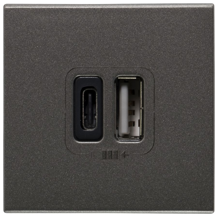 EB-USB-Ladesteckdose MOS 1×Typ-A + 1×Typ-C, 3A 5V=15W, 2 Module, magnesium