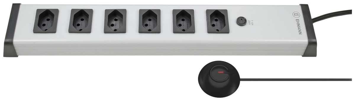 Prise multiple Steffen EHMANN 6×T13 a.contact à pédale 10A 250V 3m mat.synt.gris