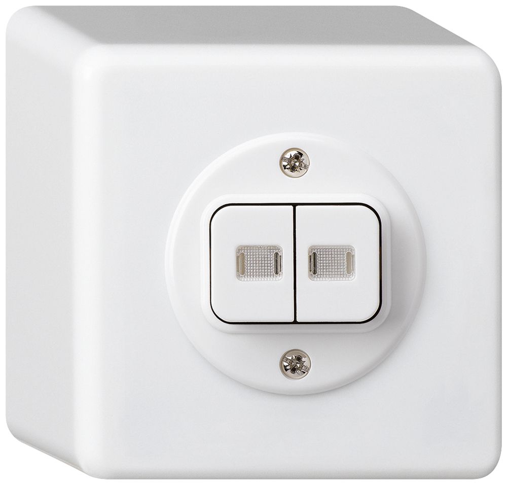 AP-Leuchtdruckschalter basico 1/3+3/1L mit 2 Linsen weiss