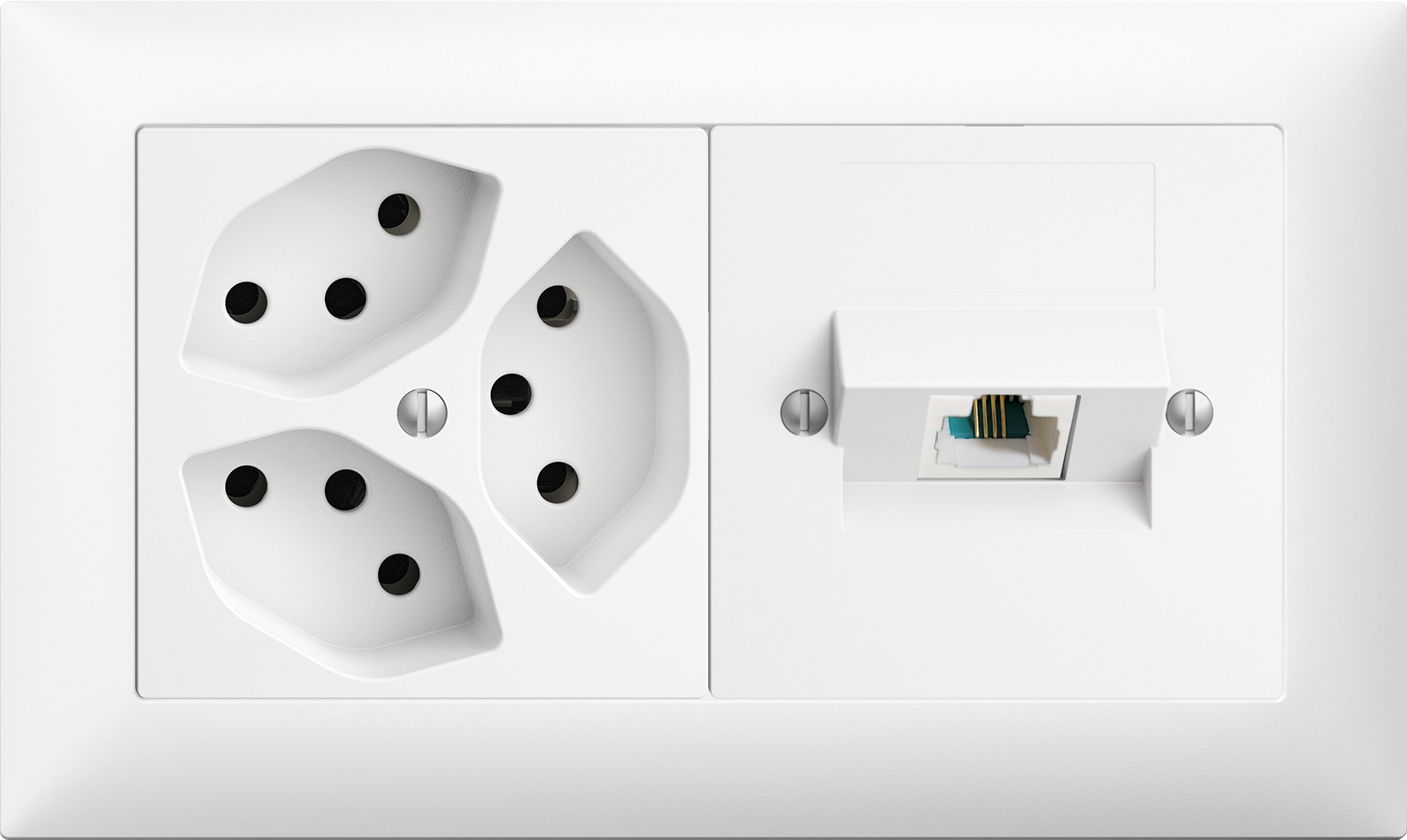Combinazione INC Edue 1×2, Presa 3×T13 + 1×RJ45/u 4P Itplus bi