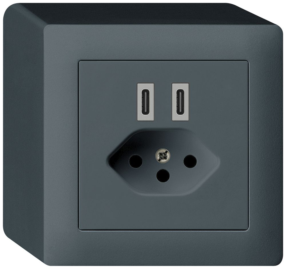 Prise de charge USB AP Hager kallysto C-C 20W+T13 5V 86×86mm anthracite