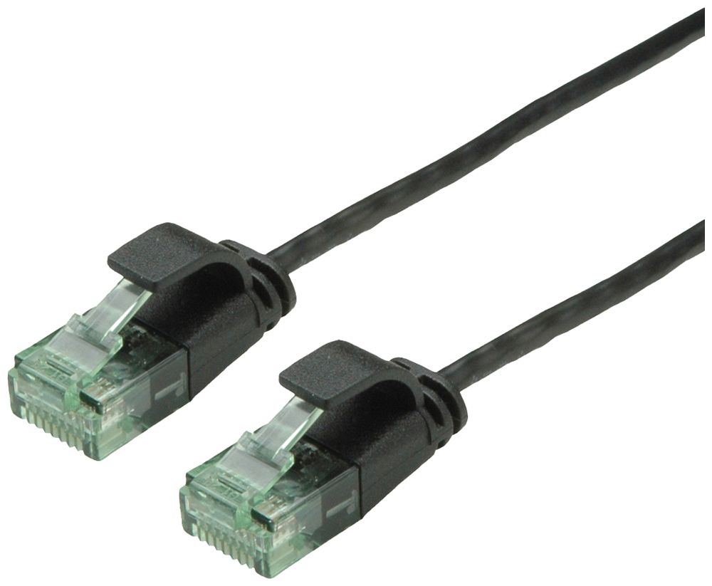 Câble patch RJ45 ROLINE RM DataCenter slim cat.6A U/UTP AWG32 TPE noir 1m
