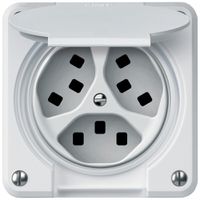 UP-Steckdose robusto 3×T23 16A 250V 86×86mm IP21 weiss