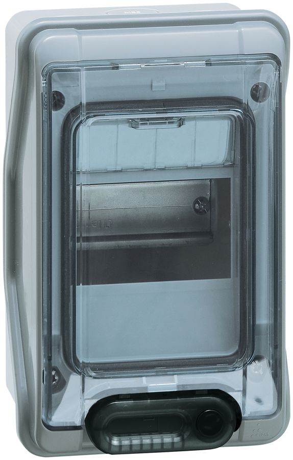 AP-Kleinverteiler IP65 PLEXO3, 1 Reihe×4TE +1, grau/transparent