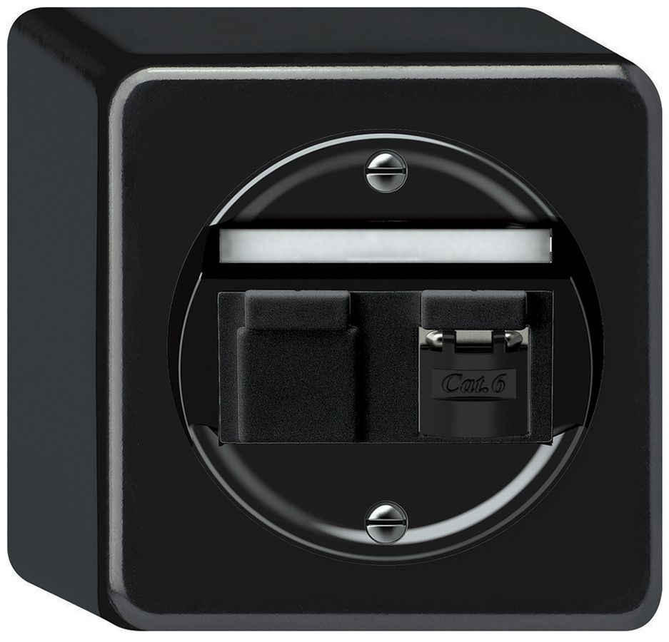 AP-Anschlussdose origin RJ45 8(8) Kat.6 schräg geschirmt 88×88×54mm schwarz