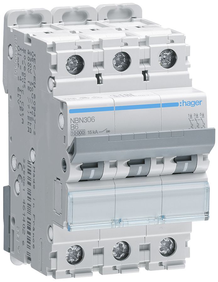 Leitungsschutzschalter Hager MCB 3P 415V Typ B 6A Icn 10kA 3TE