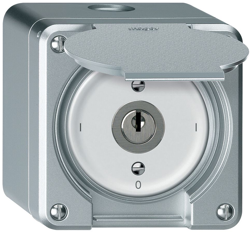 AP-Schlüsselschalter robusto Ausschalter 2×1-polig 16A 250V 86×86mm Aluminium