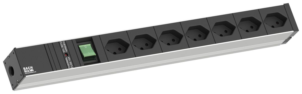 Steckdosenleiste 19" BACHMANN 7×T13 3m mit Schalter 1HE schwarz