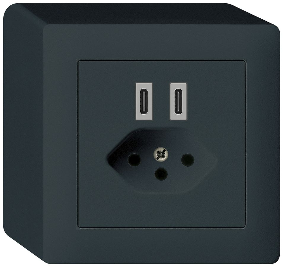AP-USB-Ladesteckdose Hager kallysto C-C 20W+T13 5V 86×86mm schwarz