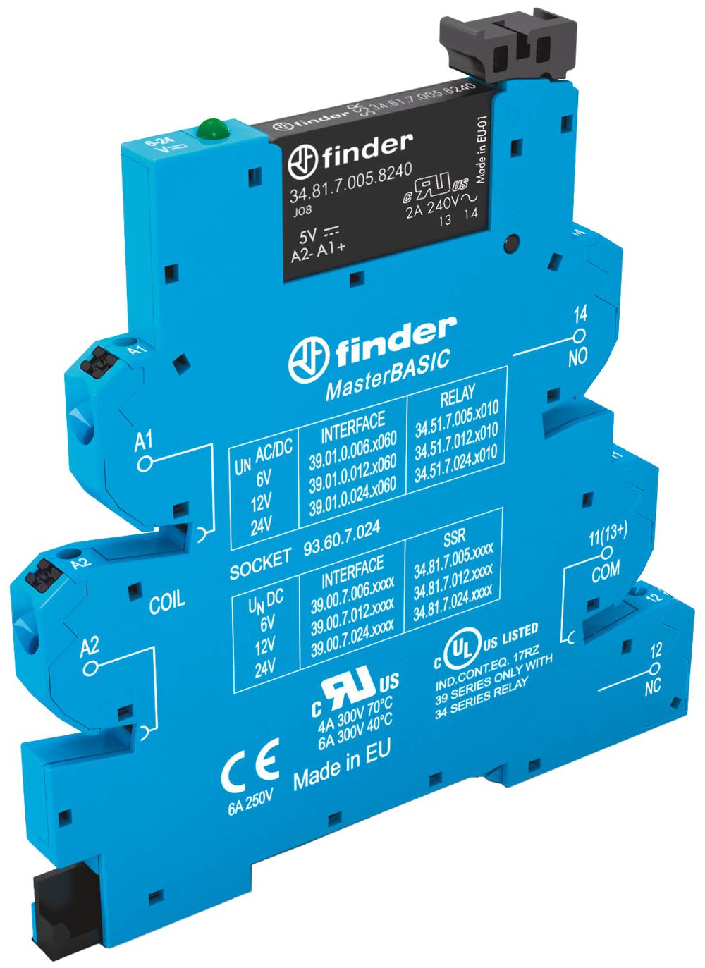 REG-Koppelrelais Finder MasterBASIC, 24VDC, 1S 6A, Push-In-Klemmen