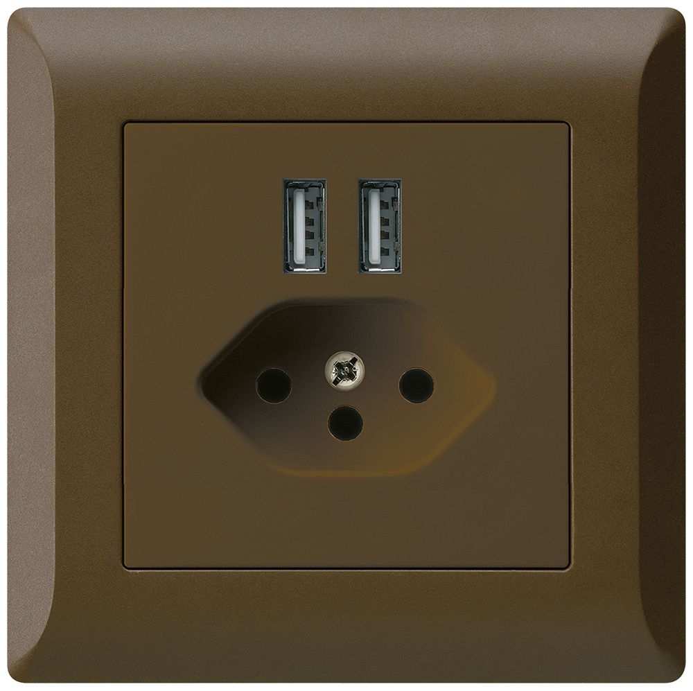 UP-Steckdose 2×USB & T13 kallysto.line 2400mA braun