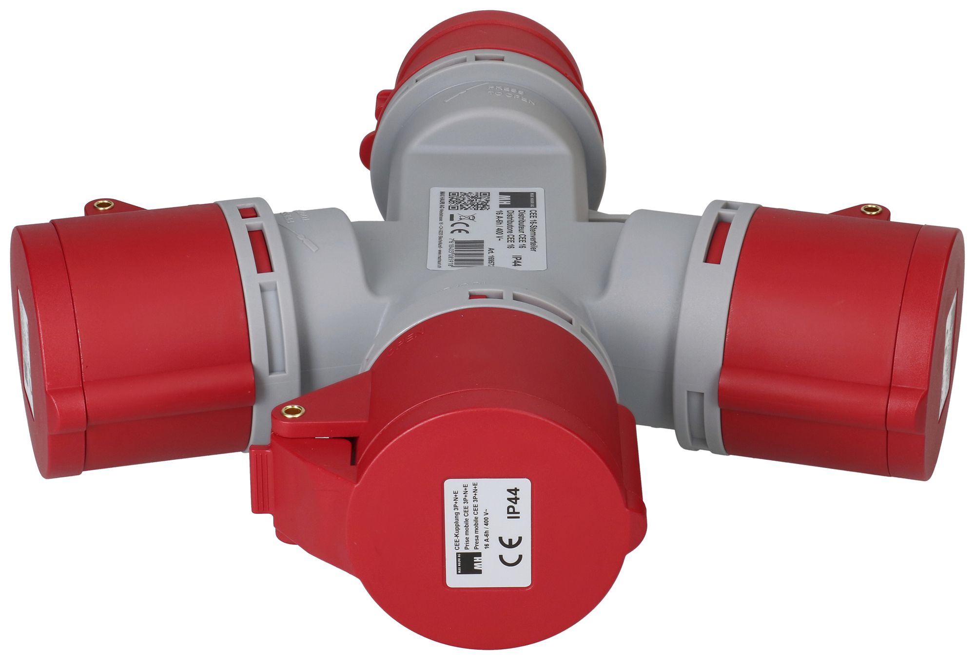 Deviatore incrociato MH 1×spina CEE 16A 3×presa CEE 16A rosso 400V IP44