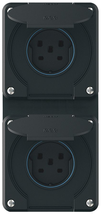 UP-Kombination robusto 2×1, 2×Steckdose T25 IP55 schwarz
