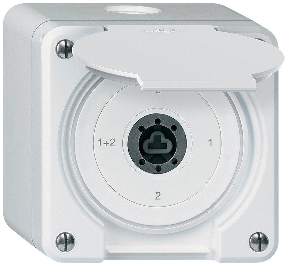 AP-Schlüsselschalter robusto IP55 mit Klappdeckel ohne Zylinder S1/1P weiss