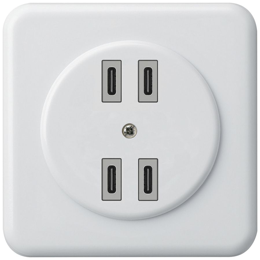 UP-USB-Ladesteckdose Hager basico 2×C-C 2×20W oder 4×10W 5V 86×86mm weiss