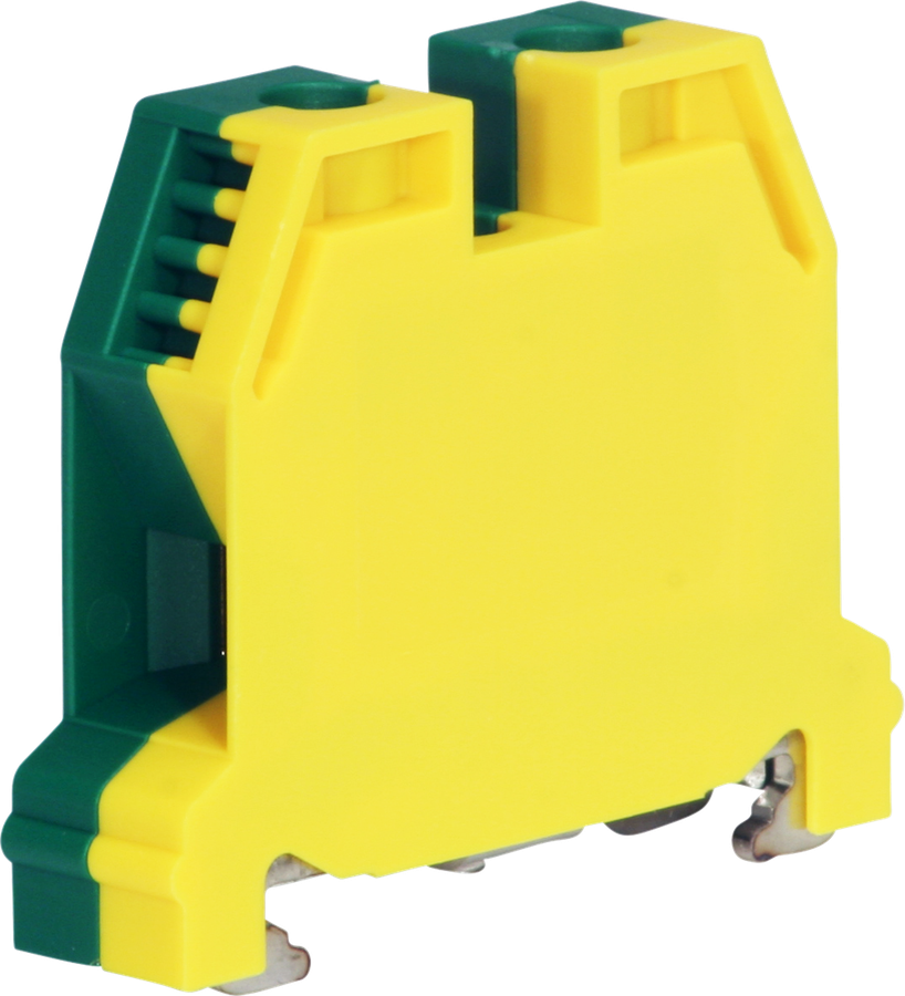 Borne de terre joignable Woertz 6…16mm² vis 2×1 rail DIN 35mm vert/jaune