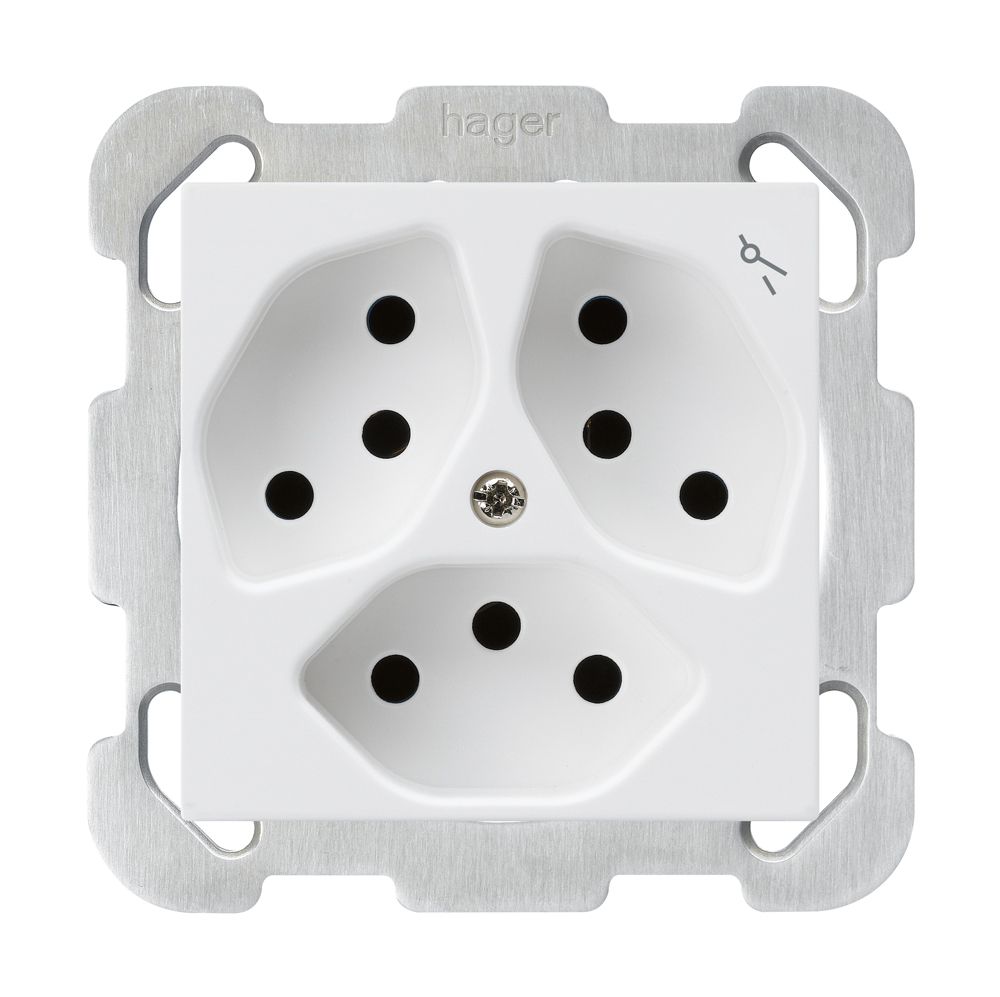 UP-Steckdose kallysto 3×T13 weiss mit Kinderschutz mit Befestigungsplatte