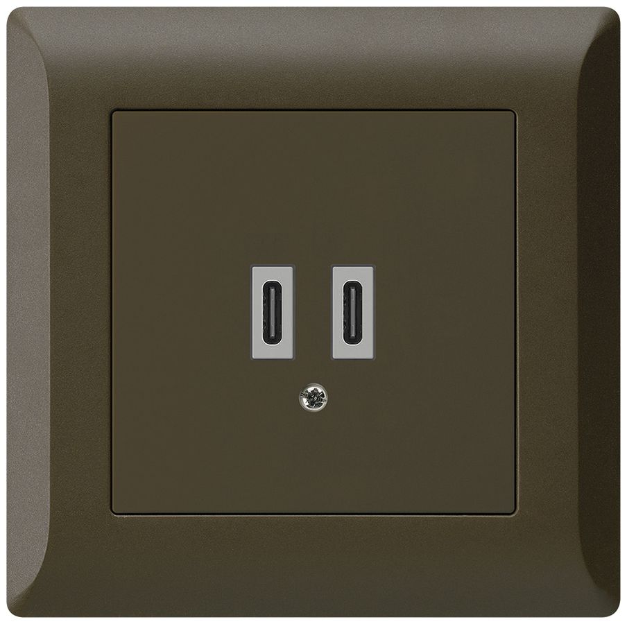 UP-USB-Ladesteckdose Hager kallysto.line C-C 20W 5V 92×92mm braun