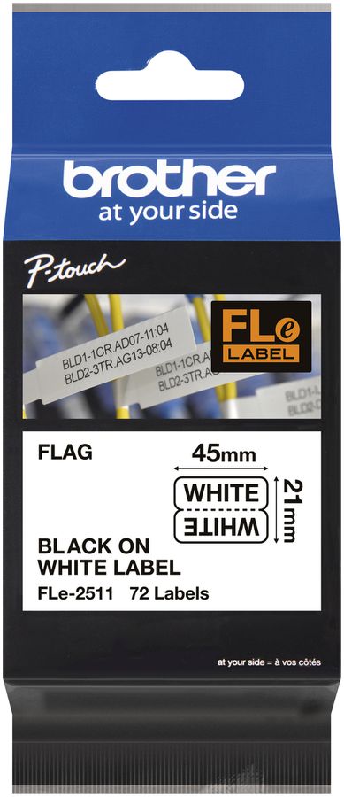 Cassetta nastro Brother FLE-2511 45×21mm×72 pezzi bianco/nero