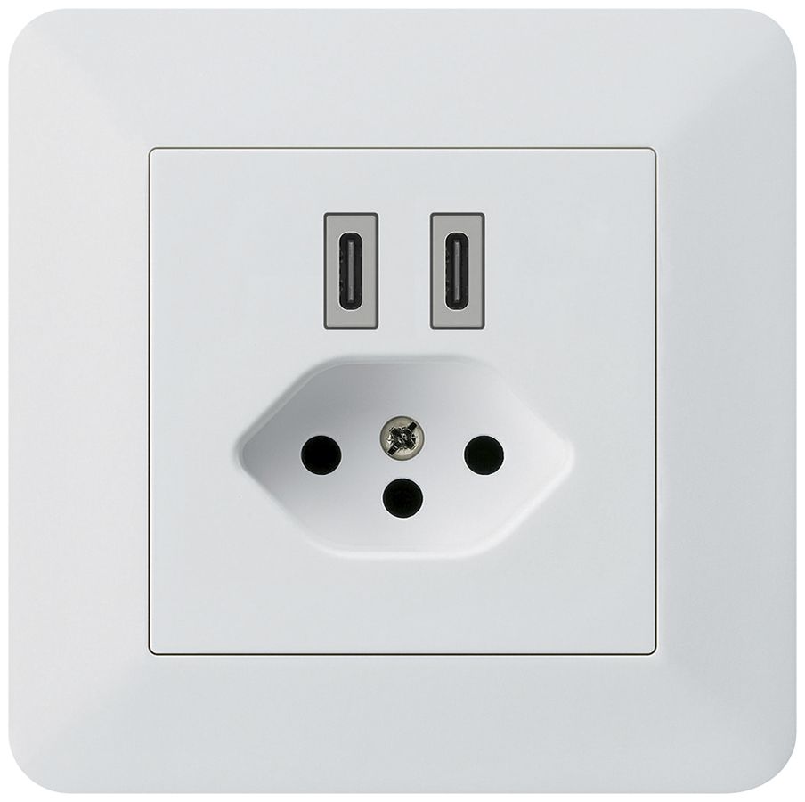 Prise de charge USB ENC Hager kallysto.trend C-C 20W+T13 5V 94×94mm blanc