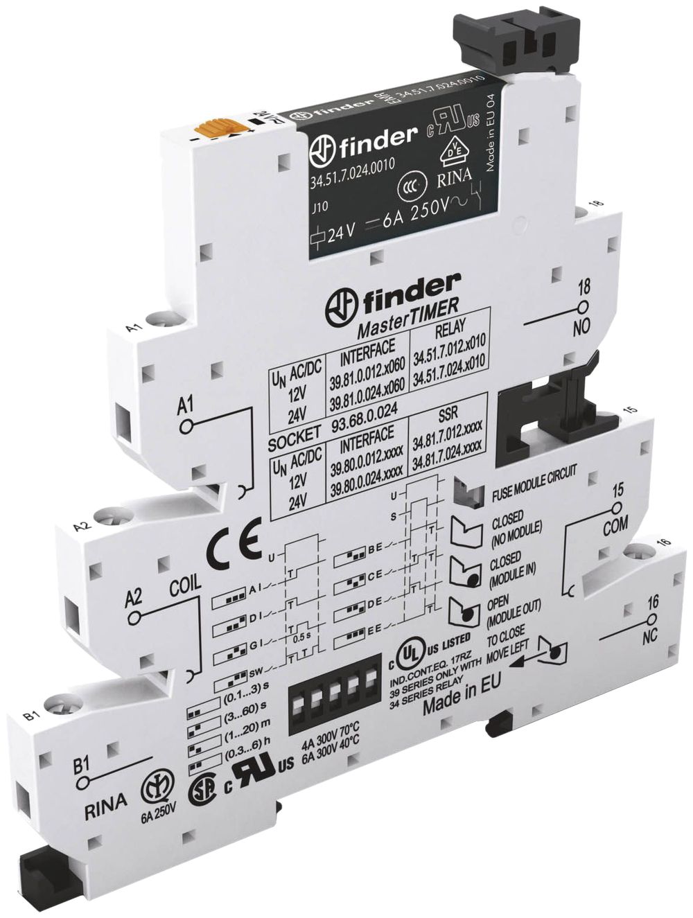 REG-Koppelrelais Finder 39 Maste RTIMER, 1S 6A/24VUC SSR Schraubanschlüsse