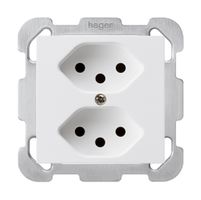 UP-Steckdose kallysto 2×T13 weiss mit Kinderschutz mit Befestigungsplatte