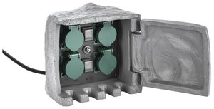 Gartensteckdose 4×T13, mit Tür 2×Schalter Dämmerungssensor IP55 Steinoptik