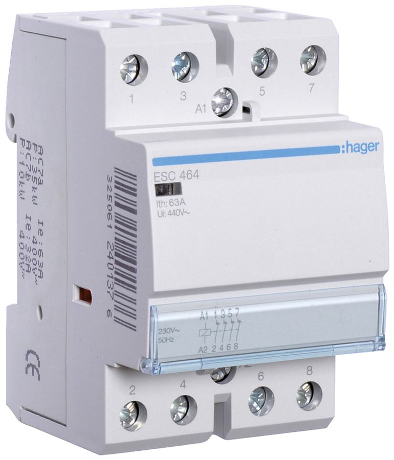 REG-Schütz Hager 230VAC 0 Schliesser 4 Öffner 63A 3TE