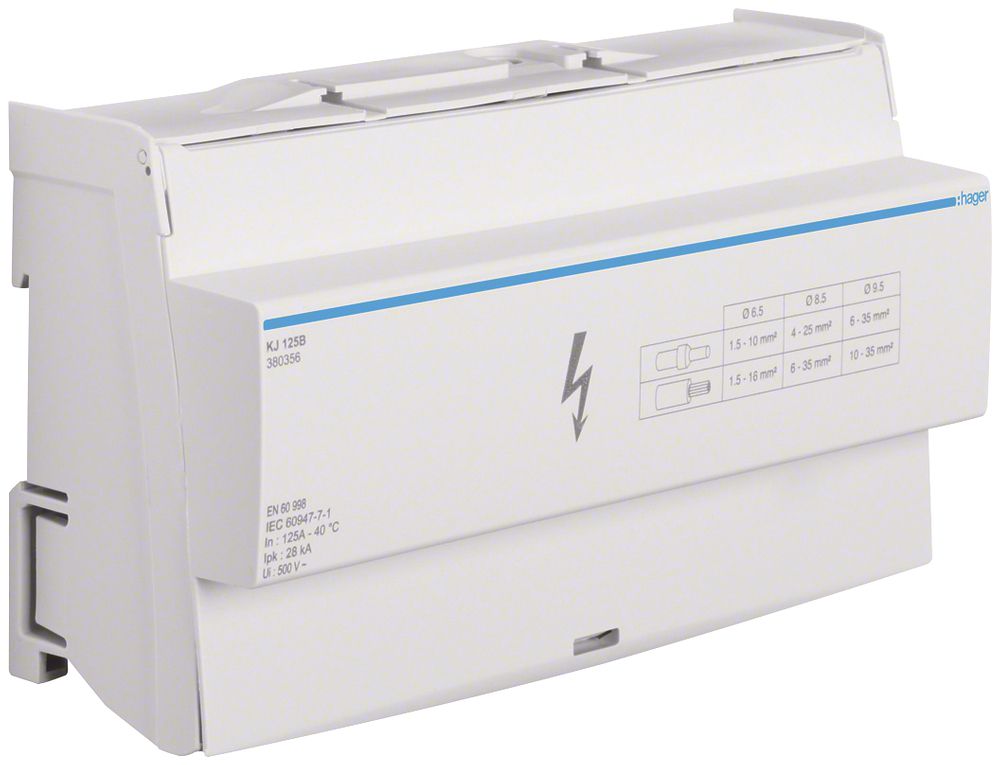 Distributore a barra ottone Hager 125A 4P 1.5…35mm² 170×96×64mm