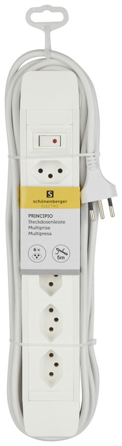 Prise multiple PRINCIPIO 3×type 13 horiz.3×type 13 vart.câble 5m interrupteur bc