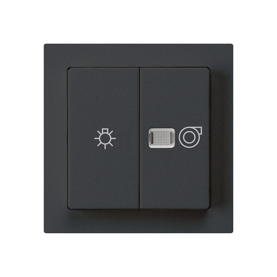 Leuchtdruckschalter kallysto 1/1L schwarz mit Symbol Licht+Ventilation