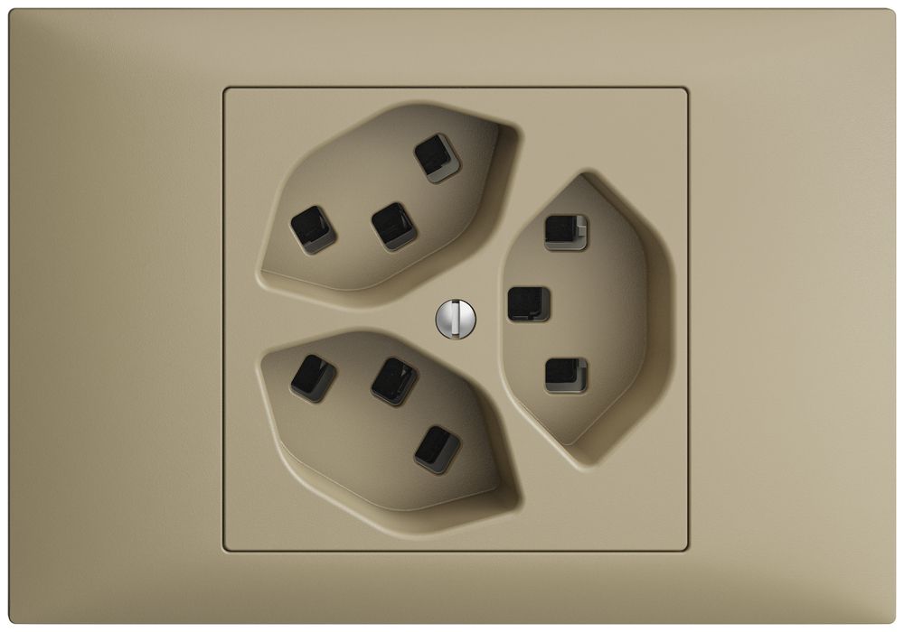 EB-Steckdose 3×T23 16A EDIZIOdue sand, mit Steckklemmen