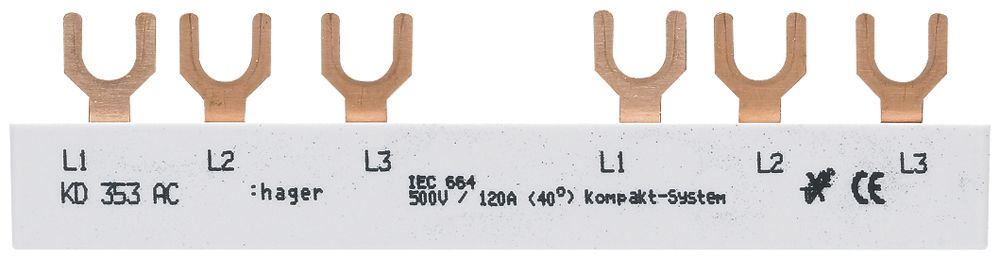 Kammschiene Hager 3P 3L Gabel 10mm² 63A 122.5×7mm weiss