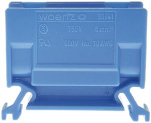Borne de dérivation Woertz Ex 4…10mm² 57A 750V vis 2×1 rail DIN 35mm bleu