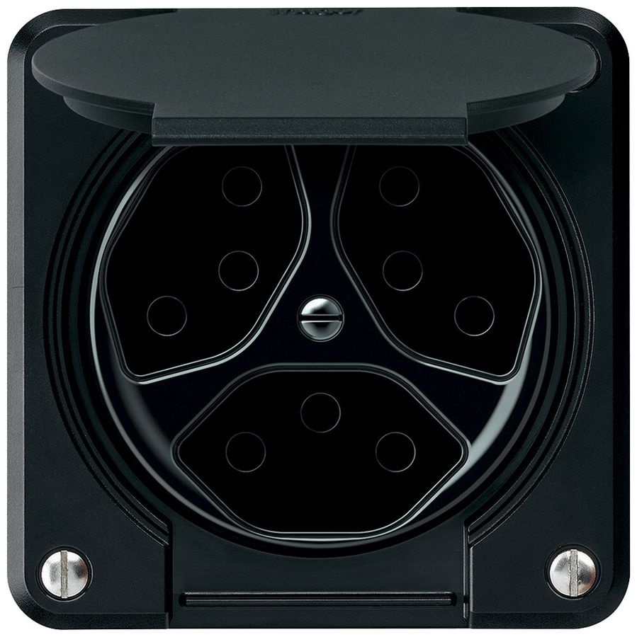 Steckdose robusto 3×T13 10A 250V 86×86mm IP21 schwarz