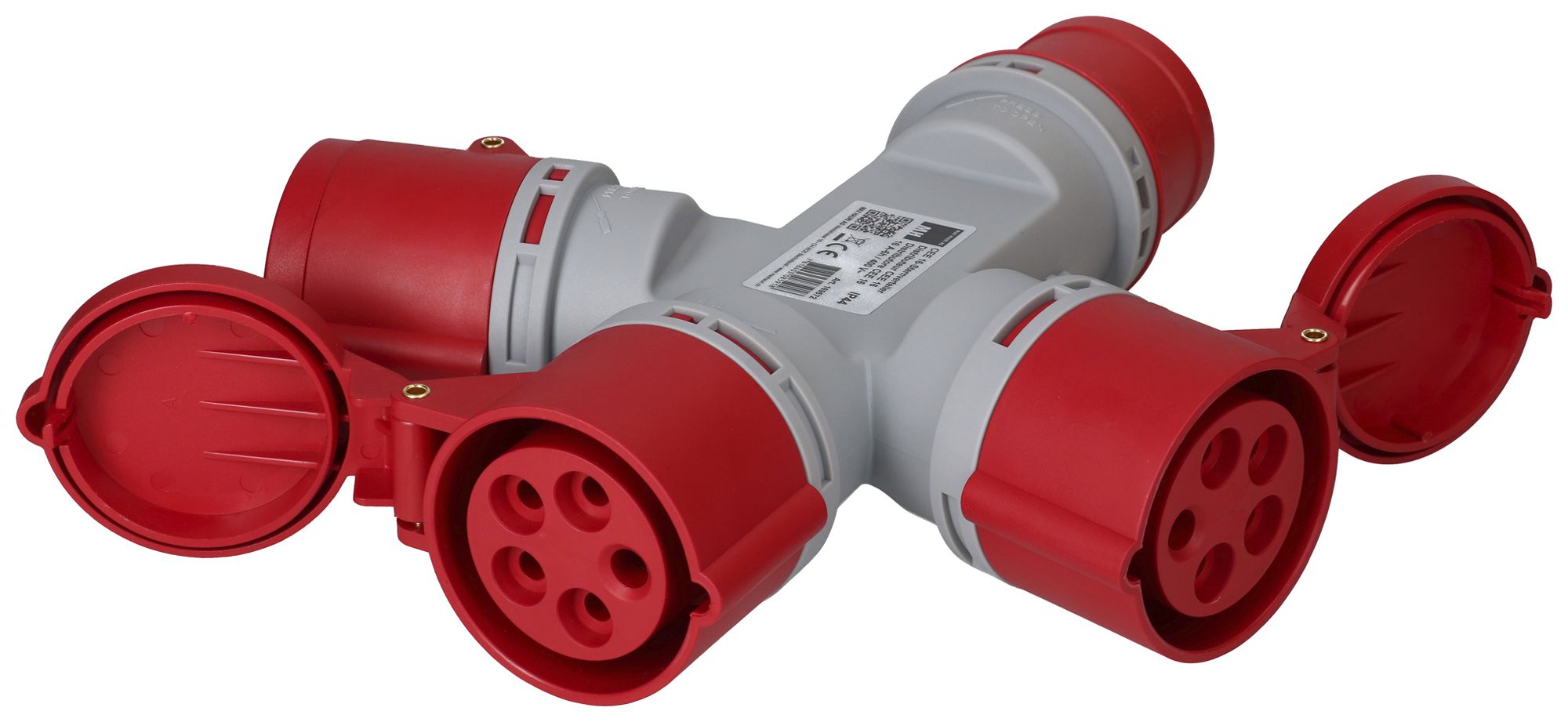 Deviatore incrociato MH 1×spina CEE 16A 3×presa CEE 16A rosso 400V IP44