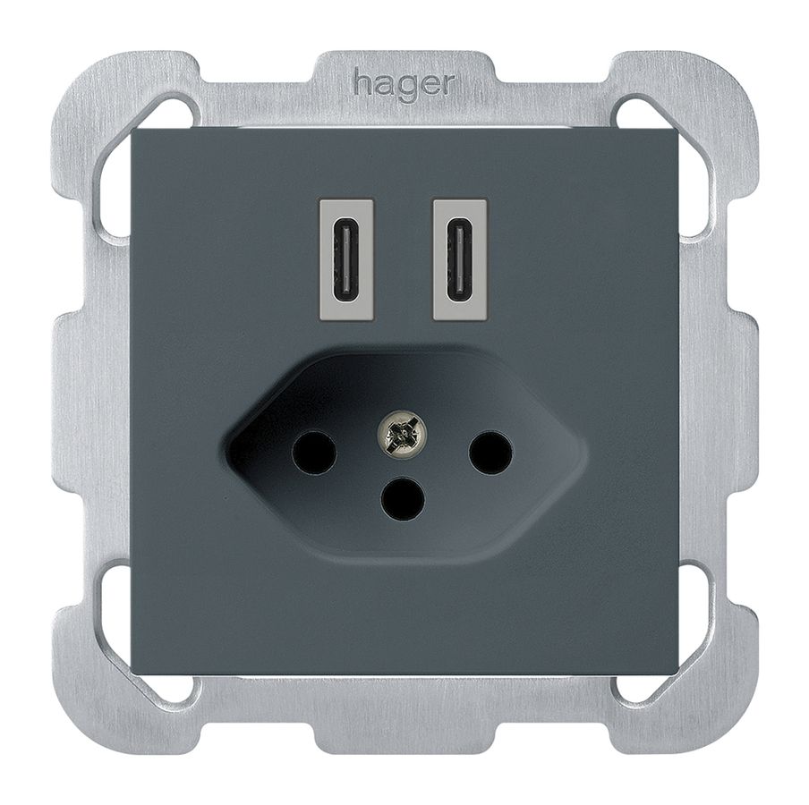 UP-USB-Ladesteckdose Hager kallysto C-C 20W+T13 5V 77×77mm anthrazit