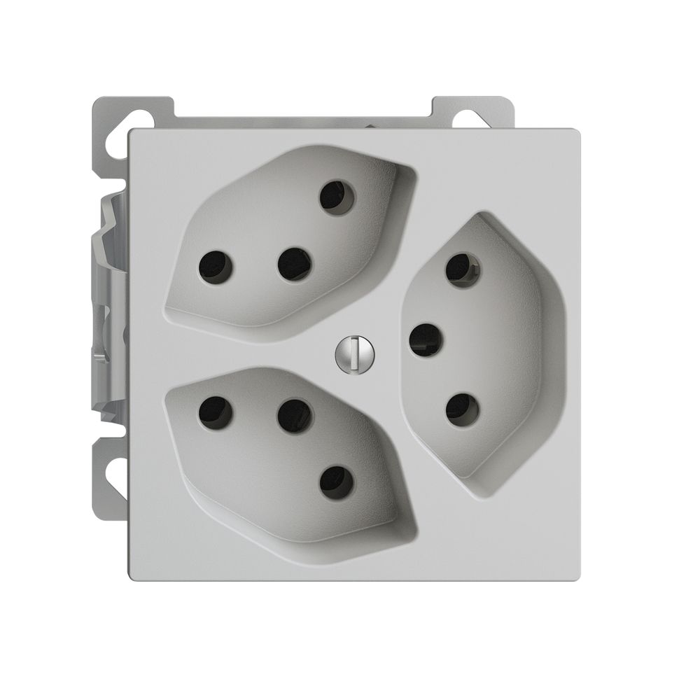 AP-Steckdose EDIZIOdue 3×T13 3×S Kombi-Einsatz mit Shutter hellgrau