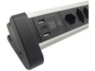 Tischsteckdosenleiste 4×T13/2×USB-A/1×USB-C 2m T12 schwarz/aluminium
