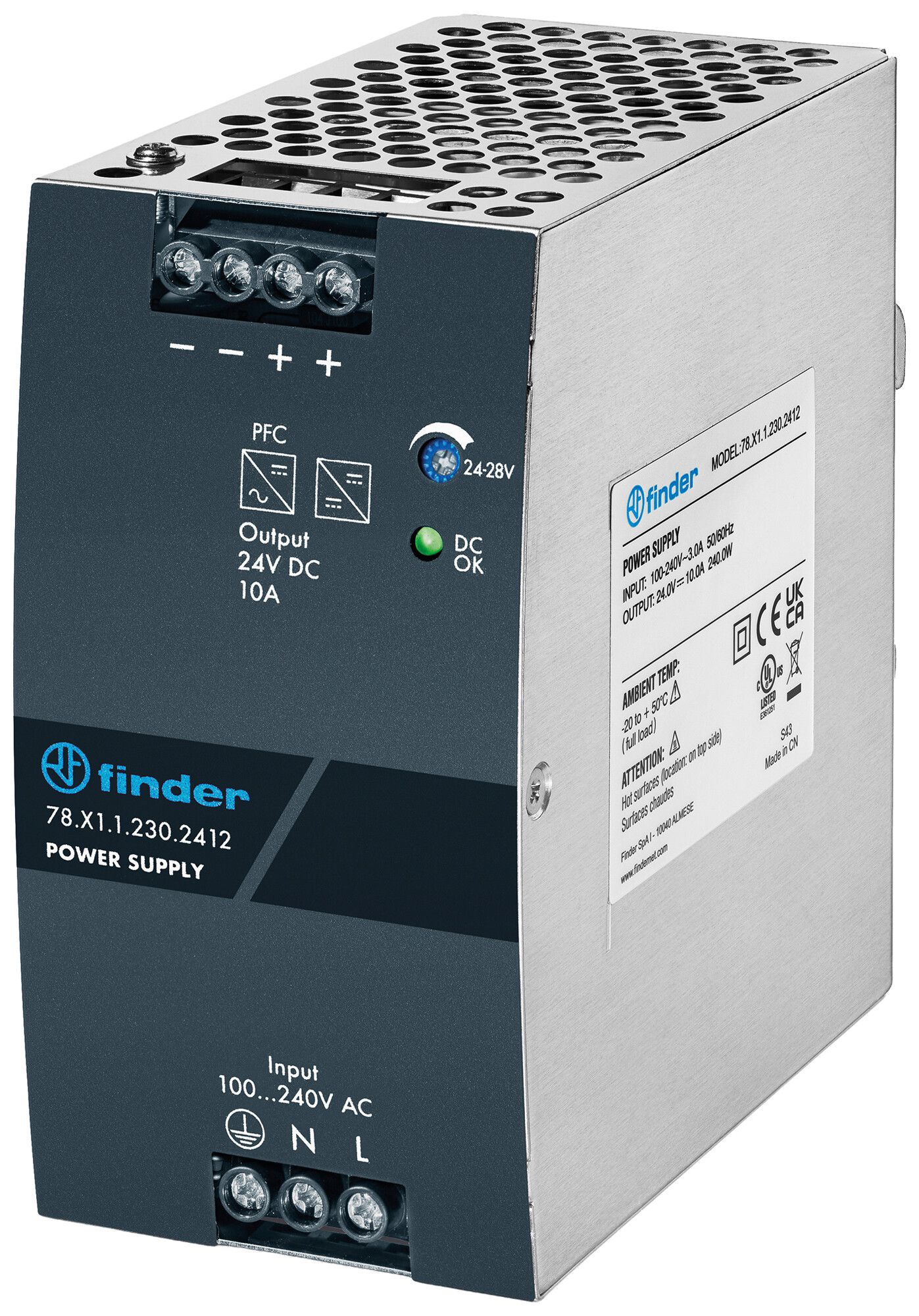 EB-Schaltnetzgerät FINDER 78.X1 100…240VAC 140…338VDC 24V 10A 240W