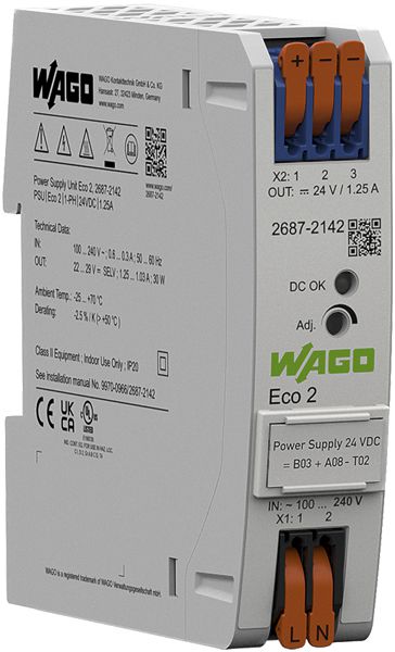 EB-Stromversorgung WAGO Eco 2, einphasig, 24VDC, 1.25A
