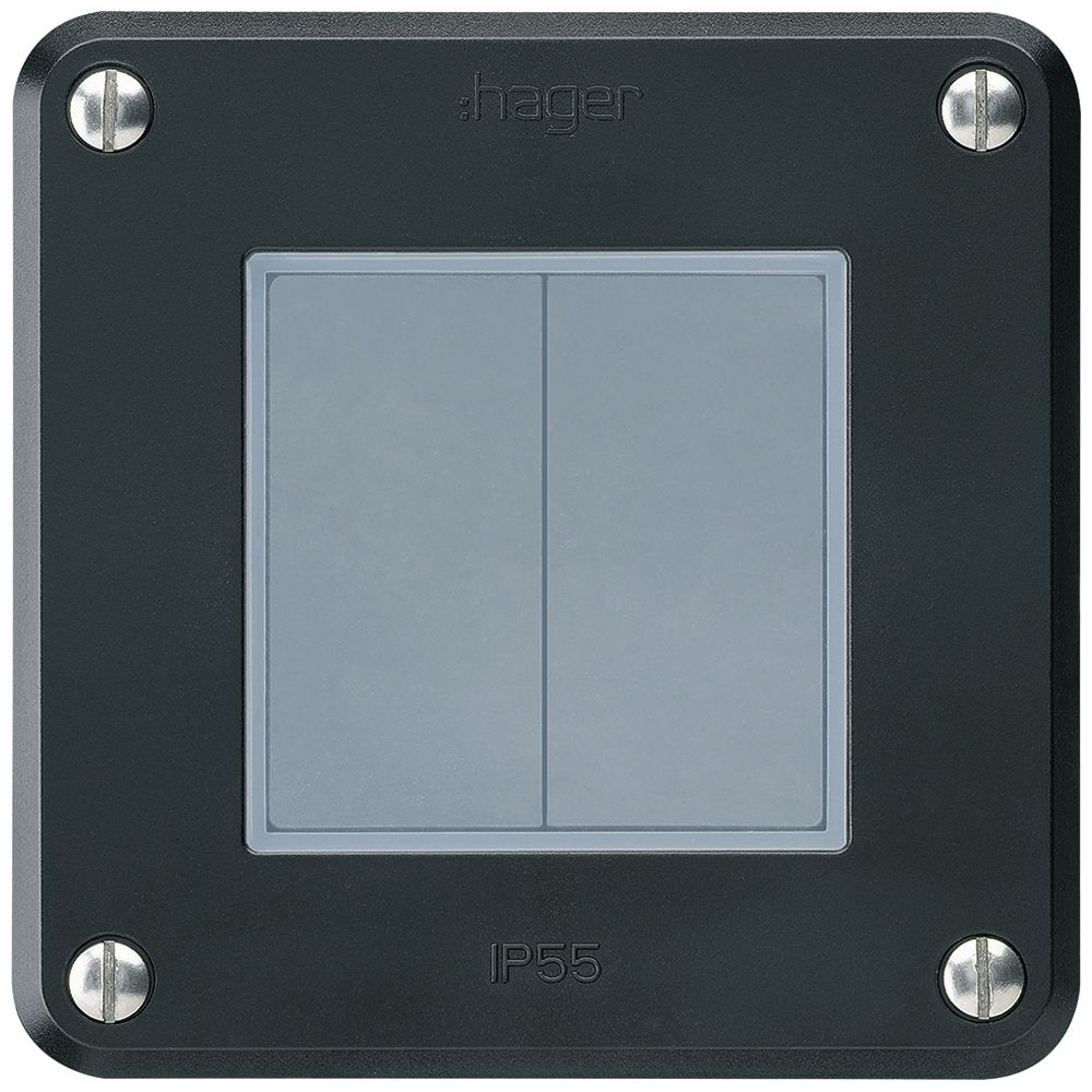 Poussoir KNX Hager BA robusto A double 86×86mm noir