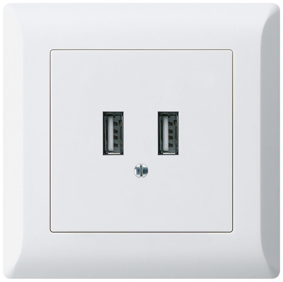 UP-USB-Ladesteckdose Hager kallysto.line 240V 2400mA weiss