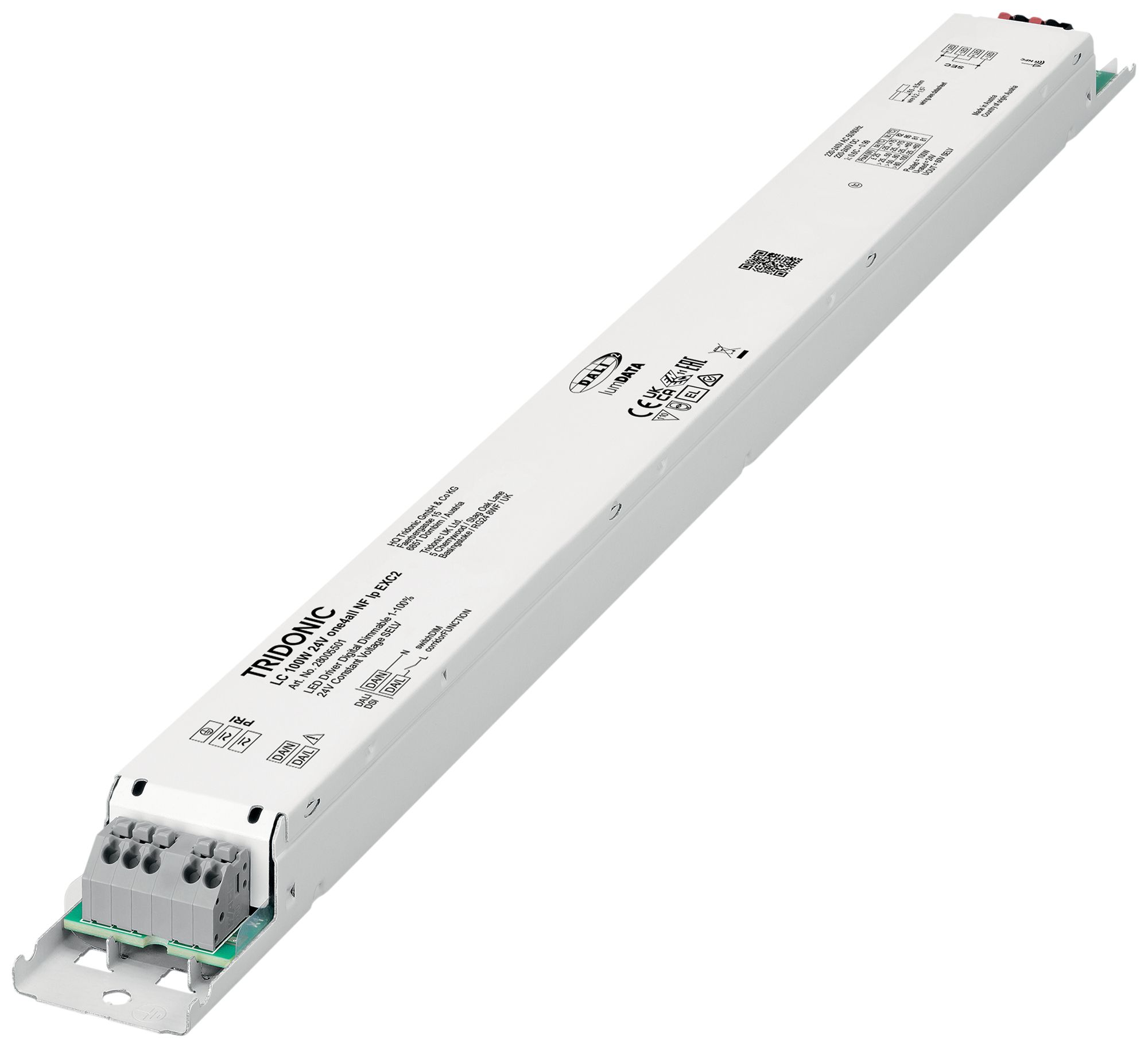 Alimentation LED Tridonic LC 10…100W 417…4170mA DALI DSI VAR 425×30×21mm