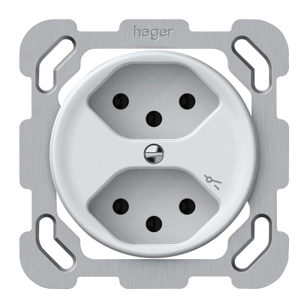 Presa INC origin 2×tipo 13 1×S 10A 230V 77×77mm bianco