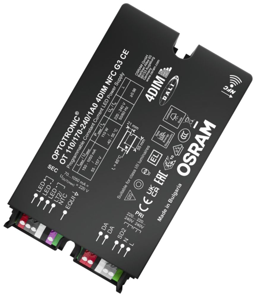 Alimentation LED Osram OT 110W 55…157V 150…1050mA DALI 133×77×40mm
