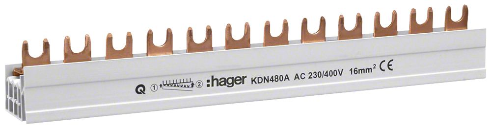Pettine di raccordo Hager 4P 4L forca 16mm² 80A 210×12mm bianco